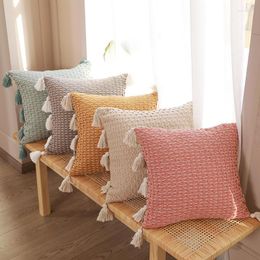 Pillow Pink Beige Grey Green Orange Tassel Cover Tassels Decoration 45x45cm Sofa PillowCase Sham