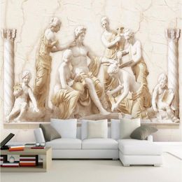 Wallpapers European Style Vintage Wall Cloth 3D Embossed Roman Statue Mural Po Wallpaper Living Room TV Backdrop Covering Roll