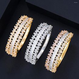 Bangle Siscathy Luxury African BOLD Wide Hollow For Women Wedding Full Cubic Zirconia Crystal Dubai Bracelet Party Jewellery