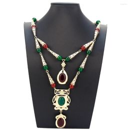 Pendant Necklaces Sunspicems Elegent Gold Color Arabian Bead Necklace Double Chain For Women Caftan Choker Algeria Bride Wedding Jewelry