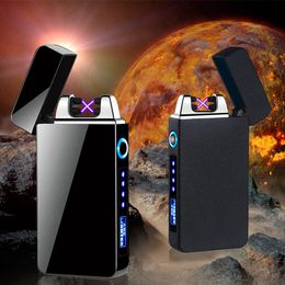 Latest Colorful USB Zinc Alloy Double ARC Lighters Charge Windproof Dry Herb Tobacco Cigarette Holder Cigar Handpipe Smoking Lighter Power Display DHL