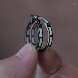 Hoop Earrings Charm Birthstone White Blue Opal For Women Vintage Fashion Black Gold Round Circle Female Wedding Jewelry