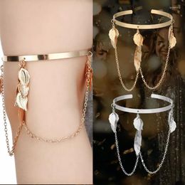 Bangle Bohemian Style Leaf Charm Upper Arm Bracelet Metal Leaves Tassel Pendants Cuff Bracelets For Women Fashion Jewellery