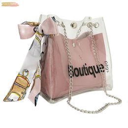 2020 Women Bag Transparent Patchwork Womens Shoulder Messenger Bag Beach Bag Casual Shopping Barrel Shaped T2279U