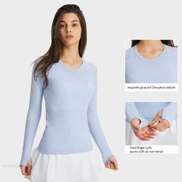 L-9083 Elastic Crewneck Sweatshirts Women Long Sleeve Yoga Shirts Mesh Breathable T-shirts Quick Dry Fitness Wear Slim Black Running Sports top