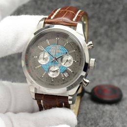 Whole Transocean Classical Men Watch 44MM Quartz Chronograph Date Mens Watches Excellent Wrtistwatches Grey Dial Brown Leather282Q