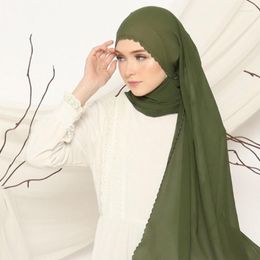 Scarves Luxury Embroidery Plain Chiffon Scarf Shawls Women Muslim Hijabs Headscarf Wraps Maxi Headbands Turbans Solid Foulard Bandana