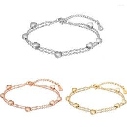 Charm Bracelets Fashion Heart Double Layer Bracelet&Anklet For Women Adjustable Temperament Stainless Steel Chain Jewelry Wholesale