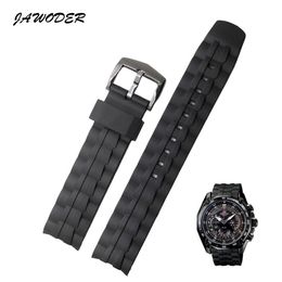 JAWODER Watchband 28mm Black Silicone Rubber Watch Band Stainless Steel Clasp Strap Replace Electronic for Casio EF-550 Sports Wat285P