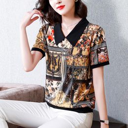 Women's Blouses Mother Floral Women Short Sleeve Satin Shirts Blusas Mujer Blouse