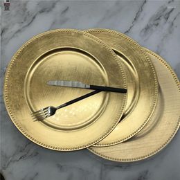 Plates 13 Inch Gold Plastic Beaded Charger Wholesale Dinner Elegent Pearl Dish Decorative Salad Wedding