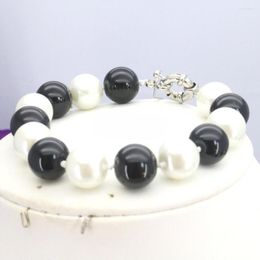 Bangle Handmade Knotted Bracelet Natural 10mm White Black Shell Pearl 20cm For Women Jewellery Fashion Gift