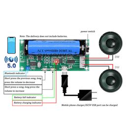 XH to A153 Lithium Battery Bluetooth 5.0 Dual to channel 2 Ch Channel Stereo Low Power Amplifier Board 3W and 3W DC 5V PAM8403 Chip