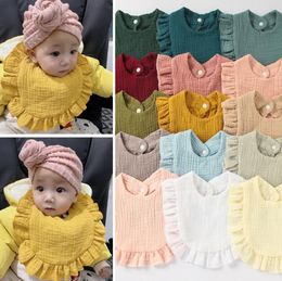 Baby Burp Cloths Solid Color Infant Bibs Newborn Ruffle Cotton Saliva Towels Turban Lace Feeding Bib Infant Boy Girl Bandana 16 Designs YG6822