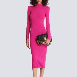 Street Style Dresses Designer Collection Stand Collor 2 Colours PENCIL BODYCON Elegant Women Wear Plain Knitting Caual Long Sheath Sweater Dress for Women B1009