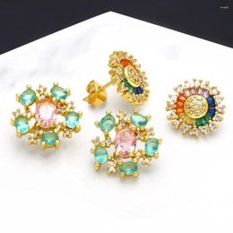 Stud Earrings FLOLA Rainbow Crystal For Women Copper Zirconia Daisy Ear Studs Gold Plated Jewellery Party Gifts Ersa063