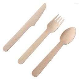 Dinnerware Sets 300Pcs/Pack Wooden Cutlery Biodegradable Flatware Disposable Knives Forks Spoons Bamboo Set Kitchen Tableware