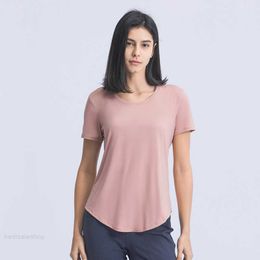 L-54 Summer Yoga Fitness Wear Women Sports Running Tops Simple and Loose Sanding T Shorts-Sleeved Lightweight Breathable Gym Clothing top