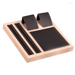 Jewellery Pouches Solid Wood Natural Square Earrings Display Tray Ring Storage Stand