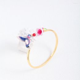 Bangle European And American Jewellery Fashion Hand-painted Enamel Glaze Three-dimensional Cute Hummingbird Pink Flowers Open Bracelet