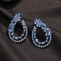 Stud Earrings Ztech Luxury Blue Crystal/Rhinestone Big Oval For Women Girls Wedding Party Jewellry Maxi Wholesale