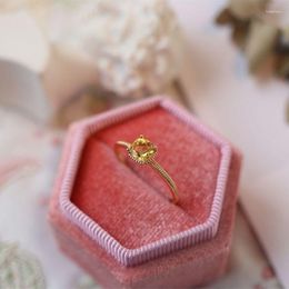 Wedding Rings In Court Citrine For Women Vintage Classic Fashion Luxury Jewellery Aesthetic Accessories Golden