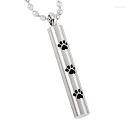 Pendant Necklaces IJD8347 Tube Shape Cremation Urn For Pet Stainless Steel Print Cylinder Keepsake Memorial Ashes Necklace Unisex