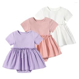 Girl Dresses Baby Girls Dress Clothing Set Short Sleeves Cotton Solid Born Birthday Party Costume