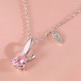 Pendant Necklaces VOQ Silver Colour Delicate Cartoon Necklace Cute Pink Zircon Clavicle Chain Jewellery Gift For Ladies