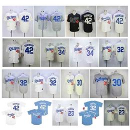 qqq8 Air01 Vintage Brooklyn 42 Jackie Robinson Jersey 1989 23 Kirk Gibson 32 Sandy Koufax 34 Fernando Valenzuela 30 Maury Wills Retro Black White Grey