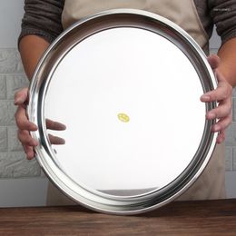 Plates BOUSSAC Large Round Stainless Steel Serving Tray Kitchen Countertop Decoration Storage Dinner Plate Barbecue