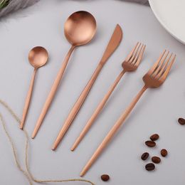 Dinnerware Sets Rose Gold 20Pcs Fork Knife Spoon Set Tableware Matte Cutlery Flatware Stainless Steels Kitchen Utensils Drop