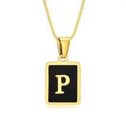Pendant Necklaces Full Gloss Square Acrylic Letter Chain For Women Stainless Steel Custom Gold Colour 26 A-Z Charm