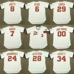 qqq8 C202 men 24 TOM BRUNANSKY 34 KIRBY PUCKETT 28 BERT BLYLEVEN 29 ROD CAREW baseball Jersey 1977