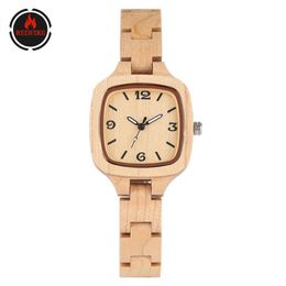 Pure Maple Wood Women's Watch Fashion Square Dial Elegant Wooden Bangle For Lady Hidden Clasp Reloj Femenino Wristwatches3279