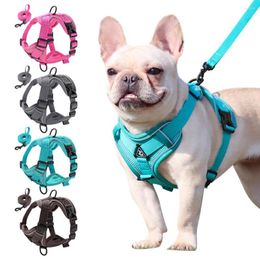 Dog Collars Nylon Harness Leash Set For Small Dogs Cat Reflective Adjustable Pet Walking Training Vest Accessories Perro