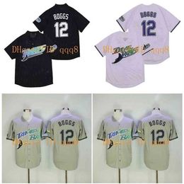 qqq8 Air01 1999 Tampa Bay Devil Jersey #12 Wade Boggs VINTAGE Baseball Jerseys Pullover Mesh BP Black White Grey Jersey Top Quality