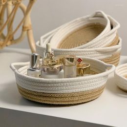 Storage Boxes Round Small Woven Baskets Mackup Organizers Natural Cotton Rope HandleOrganizing Jewelry Desk Home Decor