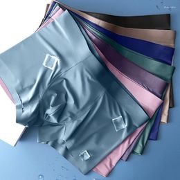 Underpants Men's Flat-footed Underwear Ice Silk Seamless One-piece Solid Color Breathable Antibacterial Boxer Mid-waist