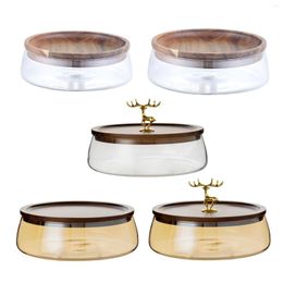 Plates Glass Bowl With Wood Plate Fruit Nut Dried Candy Serving Tray Storage Box Lid Dry Fruits Container Home Kitchen Supplies