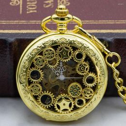 Pocket Watches Vintage Hand Wind Mechanical Watch With Chain Fashion Hollow Steampunk Men PJX1325