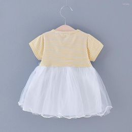 Girl Dresses Infant Baby Girls Striped Splice Denim Princess Suspender Tulle Dress Birthday