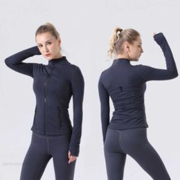 2023 LU-07 Women's Yoga long sleeves Jacket Solid Color Nude Sports Shaping Waist Tight Fitness Loose Jogging Sportswear Women's good top