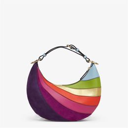 Half Moon Bag Axillary Bags Coloured Handbag Patchwork Colour Genuine Leather Bottom Hardware Letters Adjustable Shoulder Strap Qual239d