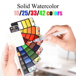 18/25/33/42 Colours Solid Watercolour Set Whirl Colour Paint Brush Pigment For Drawing Art Supplies