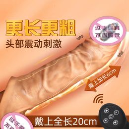 Extensions Liquid silicone wolf tooth cover remote control vibration glans for men to wear penis JJ lengthened and thickened sex appeal 4E32