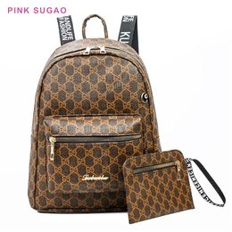 Pink sugao women backpacks designer travel bag new fashion shoulder bag with a small wallet flower printed backpack pu leather258t