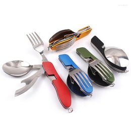 Dinnerware Sets 1 Set Fpoon Fork Tablewares Stainless Steel Camping Cutlery Folding Sporks Kitchen Home Travel Outdoor Student