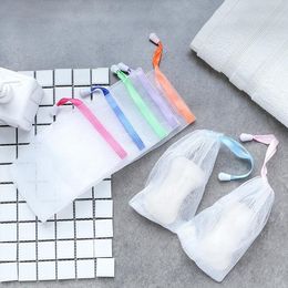 Cleaning Foam Mesh Bag Portable Hangable Soap Bags Bath Scrubbers Foams Meshs Colorful Ribbon Foaming Bag Bathroom Clean Supplies RRA896