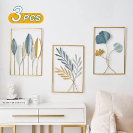 Decorative Figurines 3pcs Modern Wall Ledge Nordic Home Decor Metal Gold Stickers Macrame Hanging Room Accessories